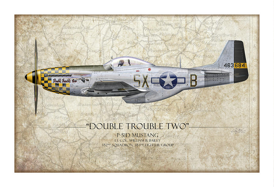 Double Trouble Digital Art - Double Trouble Two P-51D Mustang - Map Background by Craig Tinder