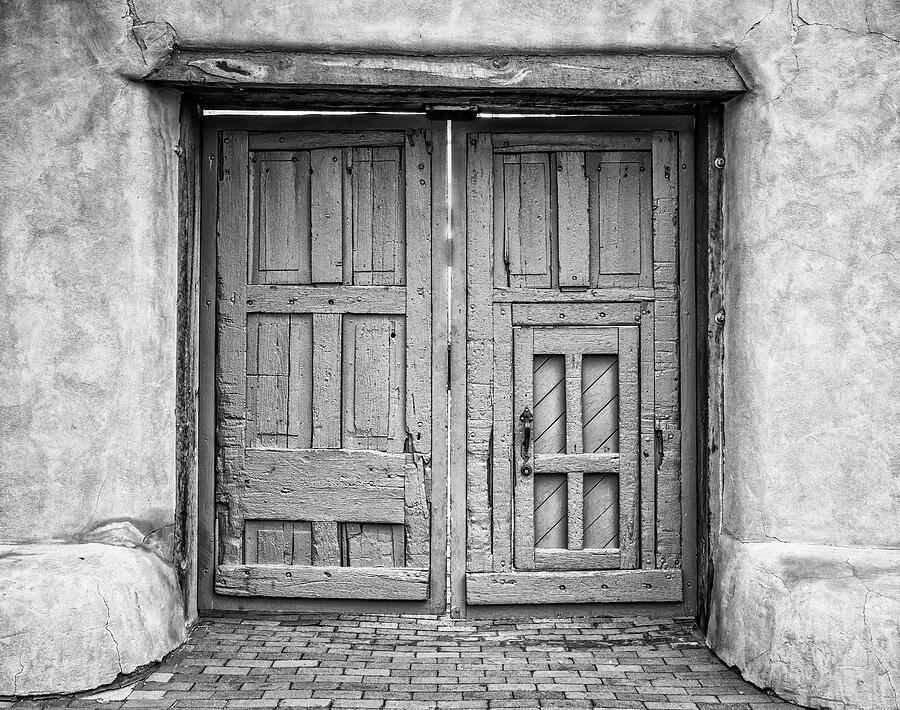 Double Turquoise Doors bw Photograph by Jerry Fornarotto