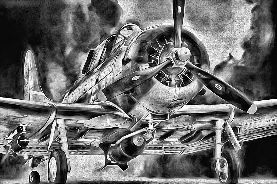 Douglas SBD Dauntless Black and White Digital Art by JC Findley