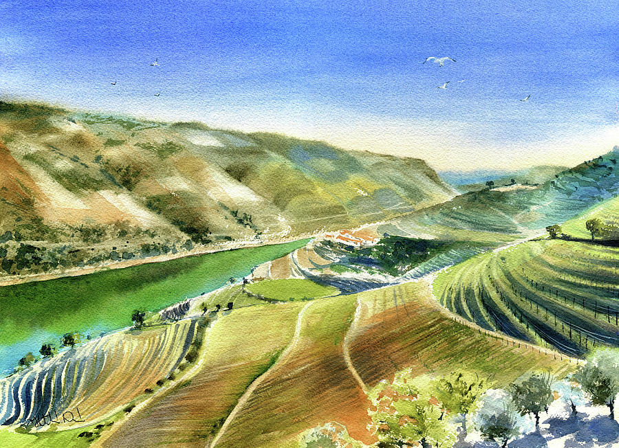 Douro Valley Scenery Painting Painting by Dora Hathazi Mendes