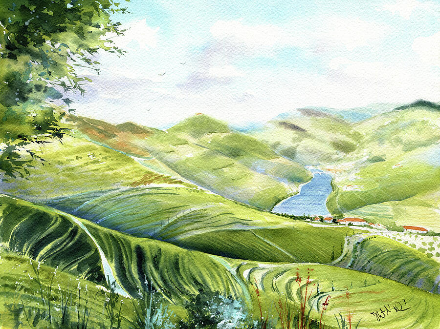 Douro Valley View in Portugal Painting Painting by Dora Hathazi Mendes Douro Valley View in Portugal Painting Painting by Dora Hathazi Mendes