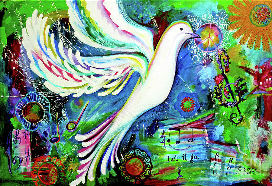 DOVELOVE2 Dove For Peace Let It Go Painting by Genevieve Esson
