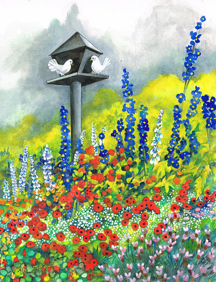 Doves Domain Painting by Val Stokes