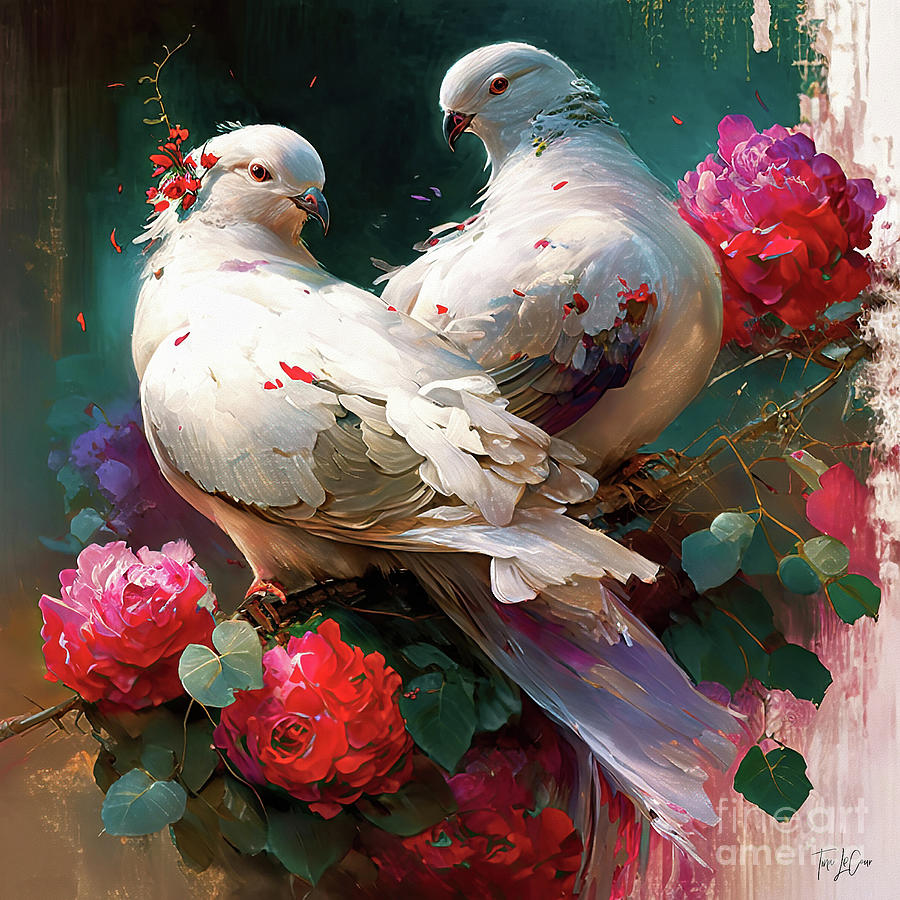 Doves In Love Painting by Tina LeCour