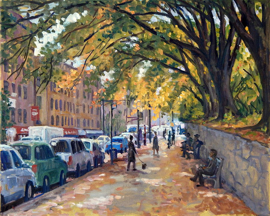 Down Broadway Autumn in Inwood NYC Painting by Thor Wickstrom