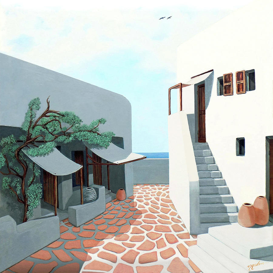 Down by the Sea in Mykonos-Original-Prints-Decor-more Painting by Mary Grden