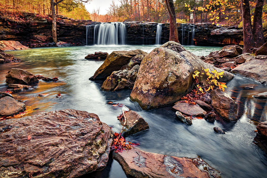 Down River Of Falling Water Falls In Autumn Photograph by Gregory Ballos