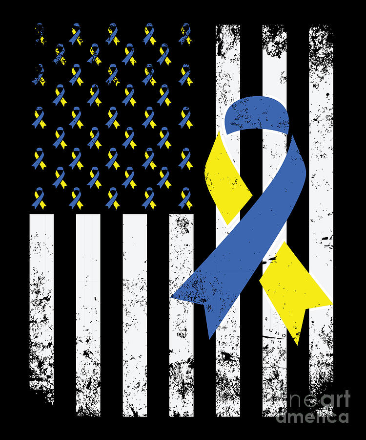 Down Syndrome USA Flag Blue and Yellow Ribbon Digital Art by Amusing