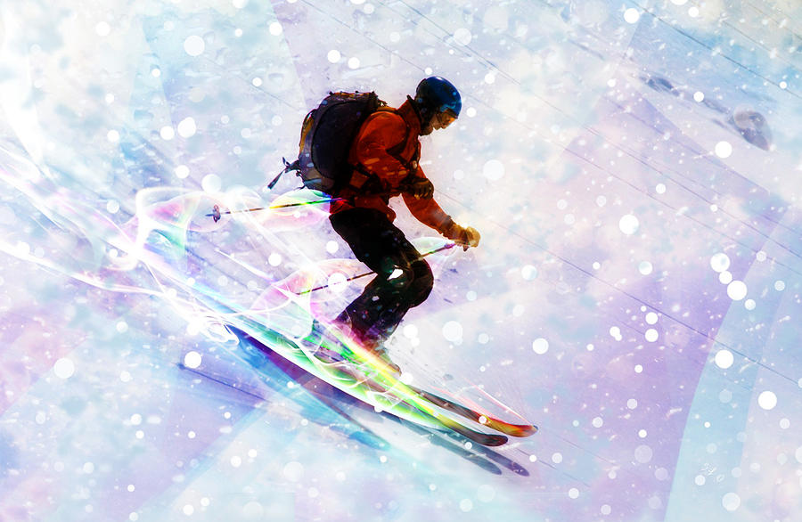 Winter Mixed Media - Downhill Skier Digital Painting by Sandi OReilly