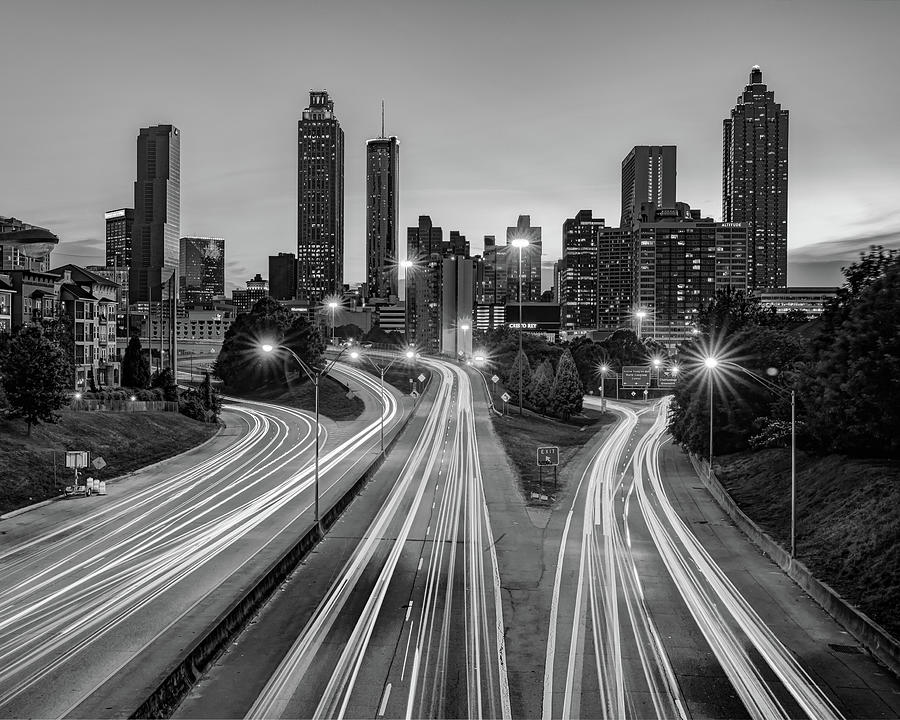 Downtown Atlanta Georgia Monochrome Skyline Over The Freedom Parkway ...