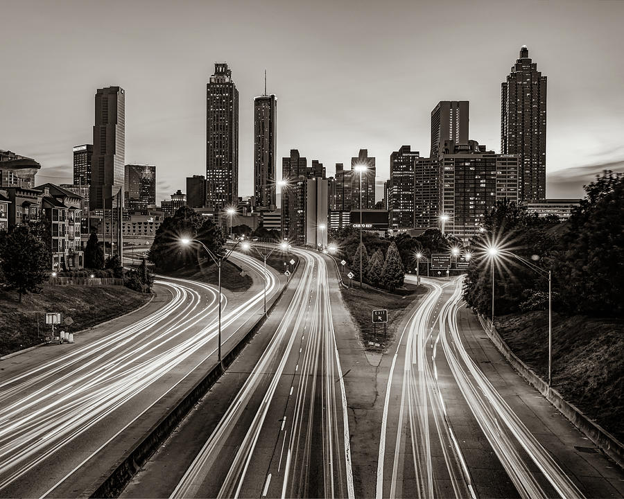 Downtown Atlanta Georgia Sepia Skyline Over The Freedom Parkway 