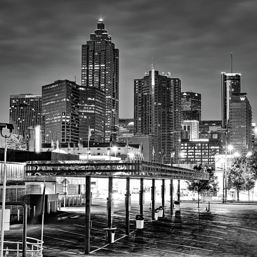 Downtown Atlanta Skyline Over The Varsity - Black and White 1x1 ...