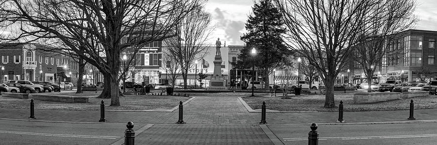 Downtown Bentonville Arkansas Town Square Panoramic  - Black and White Photograph by Gregory Ballos