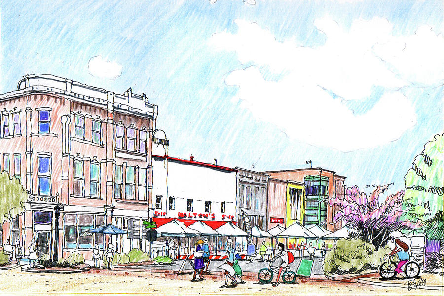 Downtown Bentonville, Arkansas Drawing by Yang Luo-Branch
