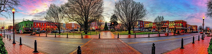 Downtown Bentonville Square Skyline Panorama At Sunset Photograph by ...