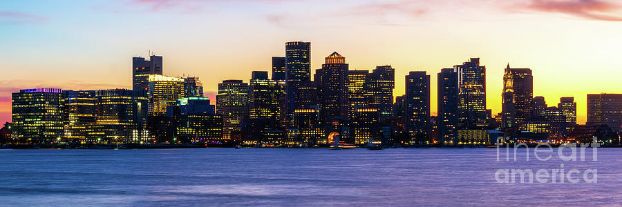 Downtown Boston City Skyline at Sunset Panorama Photograph by Paul Velgos