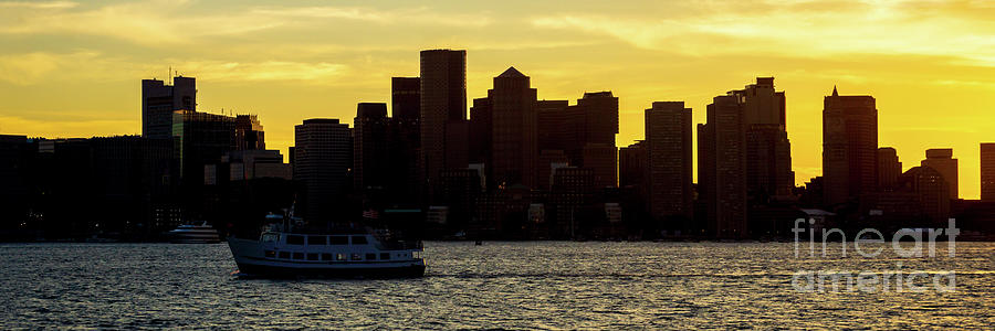 Downtown Boston City Skyline at Sunset Panoramic Photograph by Paul Velgos