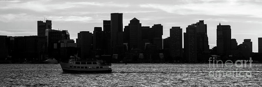Downtown Boston City Skyline Black and White Panoramic Photograph by Paul Velgos