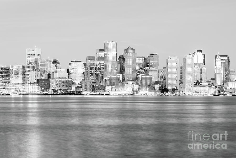 Downtown Boston Morning Skyline Black and White Photograph by Paul Velgos