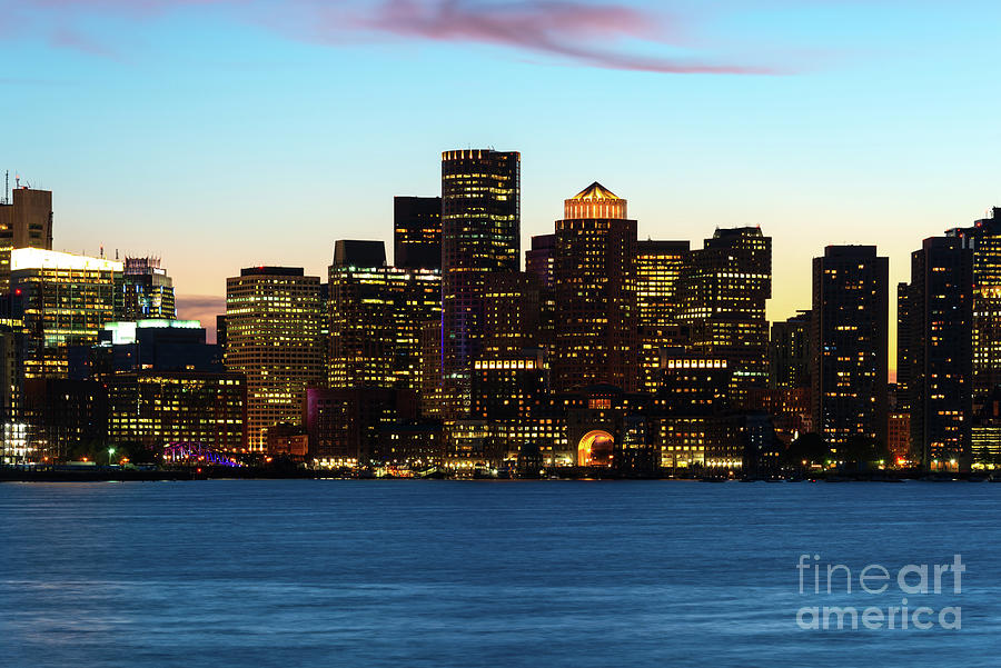 Downtown Boston Skyline at Dusk Sunset Photo Photograph by Paul Velgos