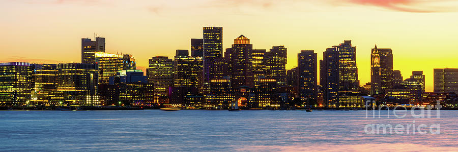 Downtown Boston Skyline at Sunset Panorama Photograph by Paul Velgos