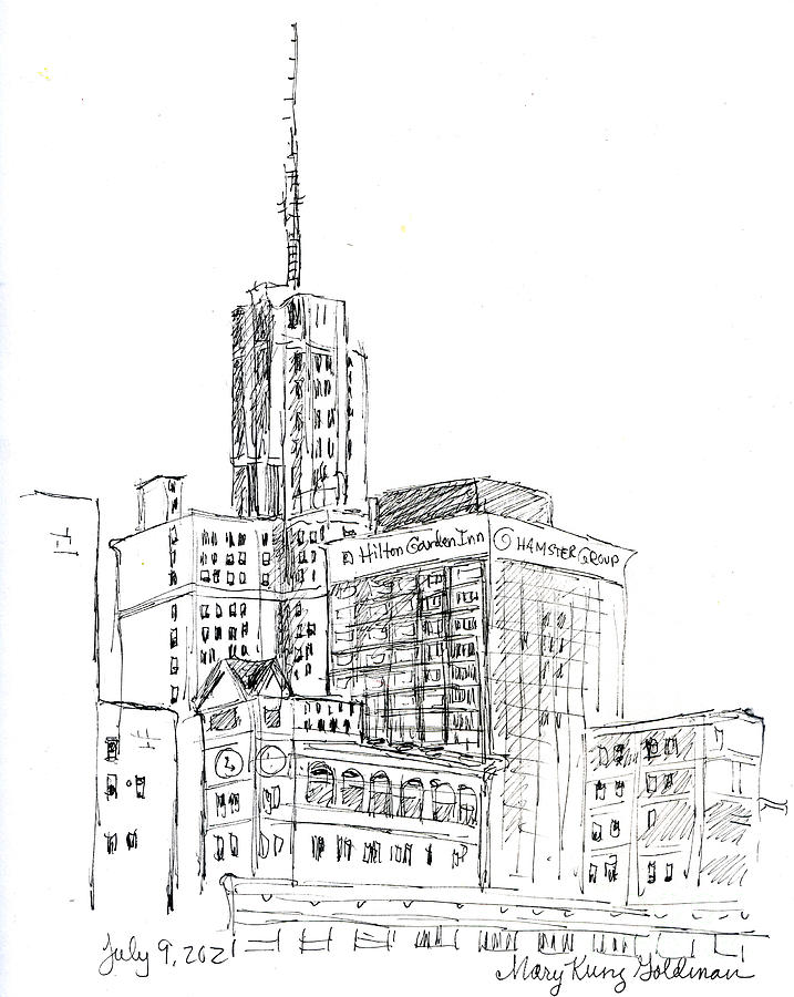 Buffalo Ny Skyline Drawing - Downtown Buffalo View From Vue by Mary Kunz Goldman Buffalo Ny Skyline Drawing - Downtown Buffalo View From Vue by Mary Kunz Goldman