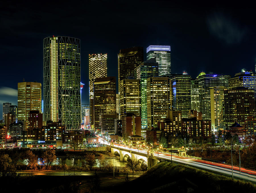 Downtown Calgary Dark, Stormy and Busy, Calgary, Alberta 2021 Photograph by Yves Gagnon