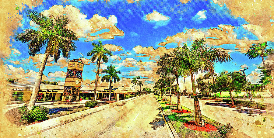 Downtown Cape Coral - digital painting with vintage look Digital Art by Nicko Prints