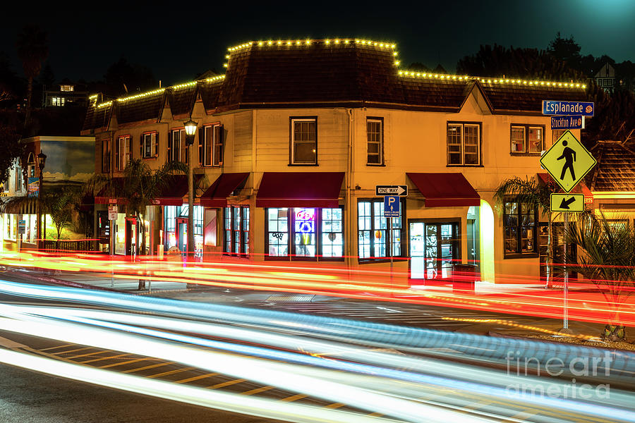 Downtown Capitola California at Night Photo Photograph by Paul Velgos