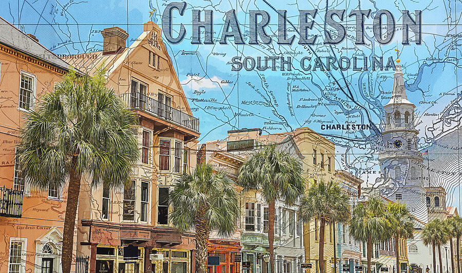 Downtown Charleston Map Mixed Media Mixed Media by Dan Sproul Downtown Charleston Map Mixed Media Mixed Media by Dan Sproul