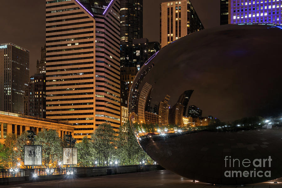 Downtown Chicago Night Reflections Photograph by Jennifer White