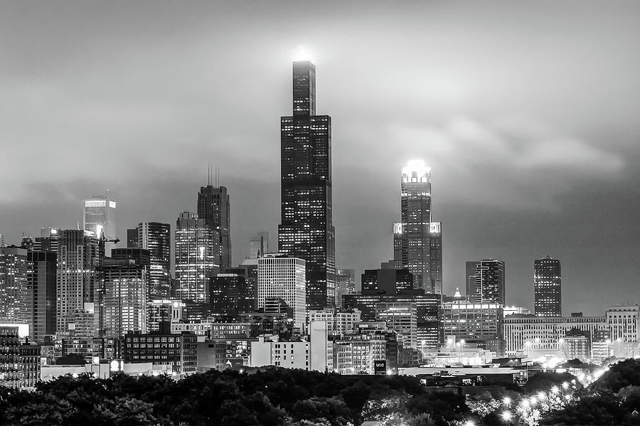 Chicago Skyline Photograph - Downtown Chicago Skyline in Black and White  by Gregory Ballos
