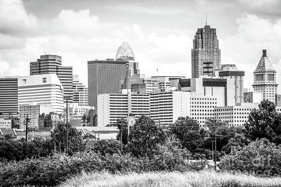 Downtown Cincinnati Skyline Black and White Photo Photograph by Paul Velgos