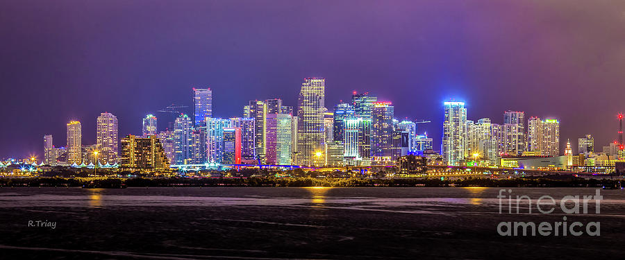 Downtown Miami Night Panoramic  Photograph by Rene Triay FineArt Photos