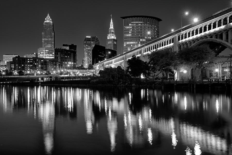 Downtown Cleveland Cityscape BW2 Photograph by Rosette Doyle