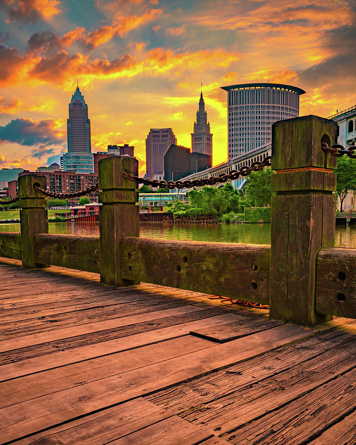 Cleveland Skyline Photograph - Downtown Cleveland Ohio Skyline Sunrise From The Cuyahoga Riverfront by Gregory Ballos