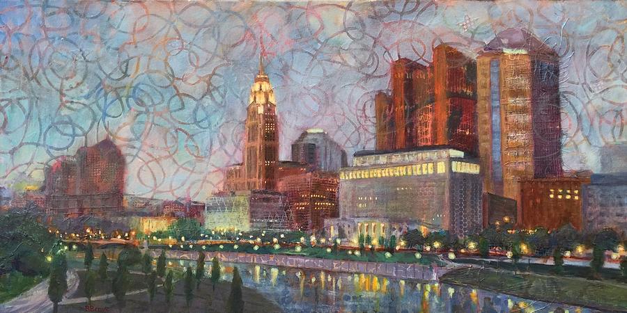 Downtown Columbus Lit Up Painting by Robie Benve