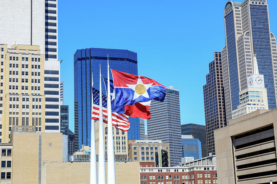 Downtown Dallas Flags Photograph by Dan Sproul