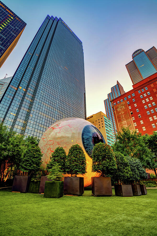 Dallas Texas Photograph - Downtown Dallas Giant Eye and Skyscrapers by Gregory Ballos