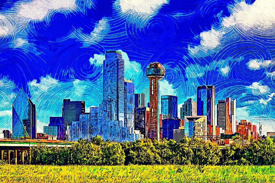 Downtown Dallas skyline - impressionist painting Digital Art by Nicko Prints