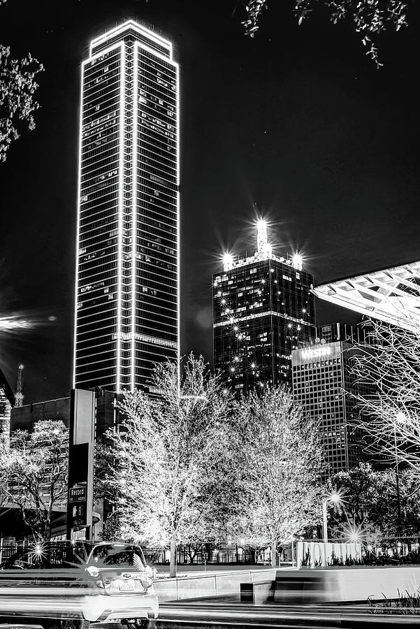 Downtown Dallas Texas At Night In Black And White Photograph