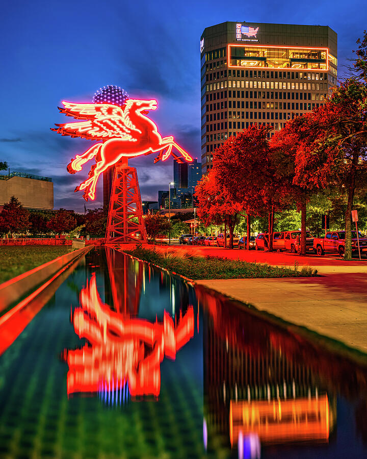 Dallas Skyline Photograph - Downtown Dallas Texas Omni Hotel Red Pegasus by Gregory Ballos
