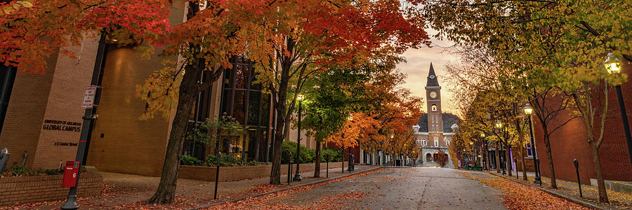 Downtown Fayetteville Arkansas And Courthouse Panorama In Autumn Photograph by Gregory Ballos
