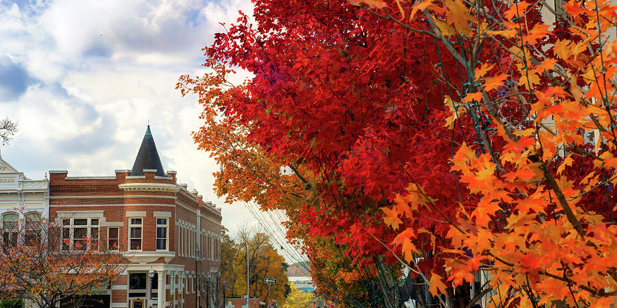 Downtown Fayetteville Arkansas Skyline in Peak Fall Panorama Photograph by Gregory Ballos