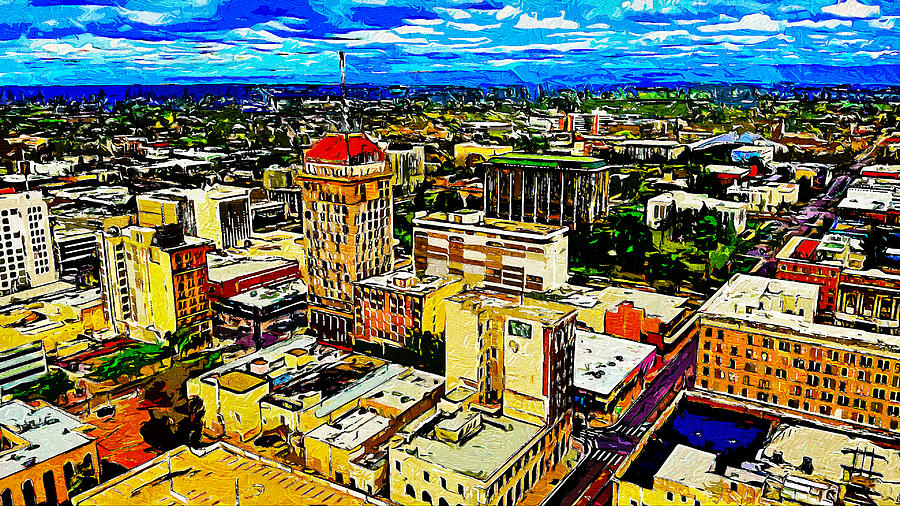 Downtown Fresno, California - impressionist painting Digital Art by Nicko Prints