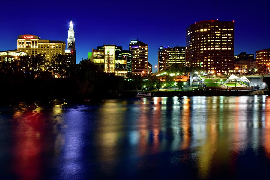 Downtown Hartford Lights River and Sky Photograph by Frozen in Time