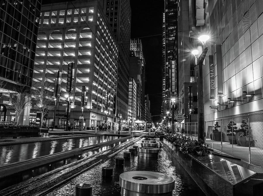 Black And White Photograph - Downtown Houston At Night by Dan Sproul