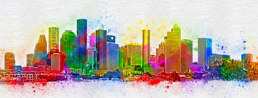 Downtown Houston skyline - colorful painting Digital Art by Nicko Prints