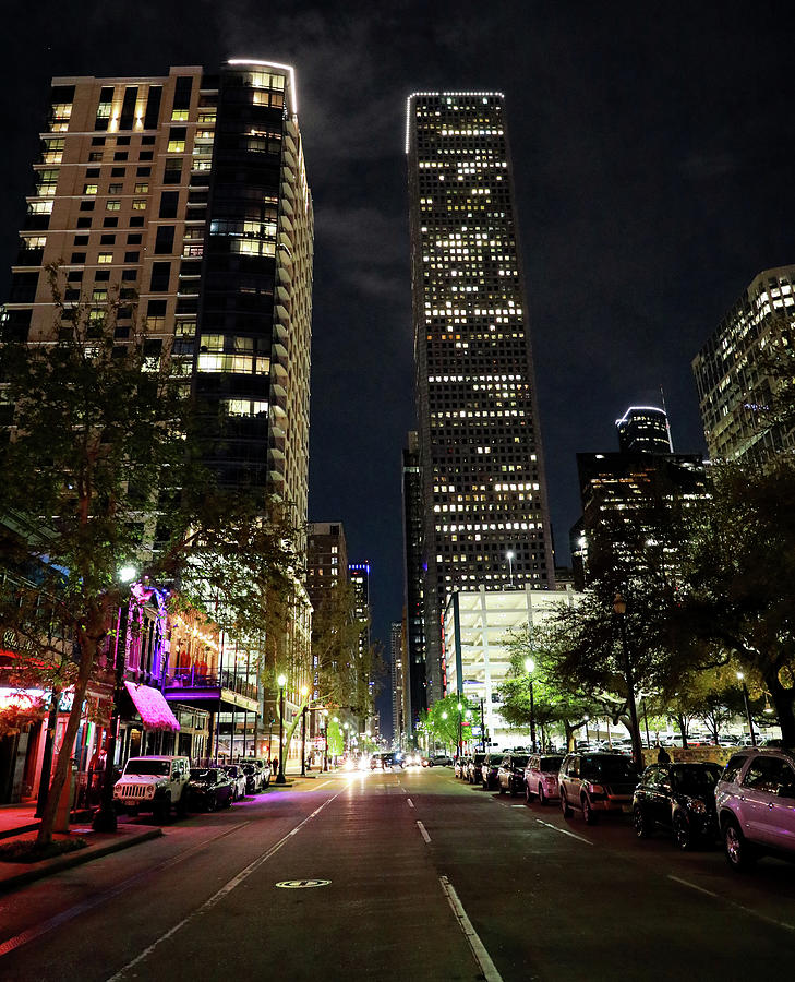 Downtown Houston Streets At Night Photograph