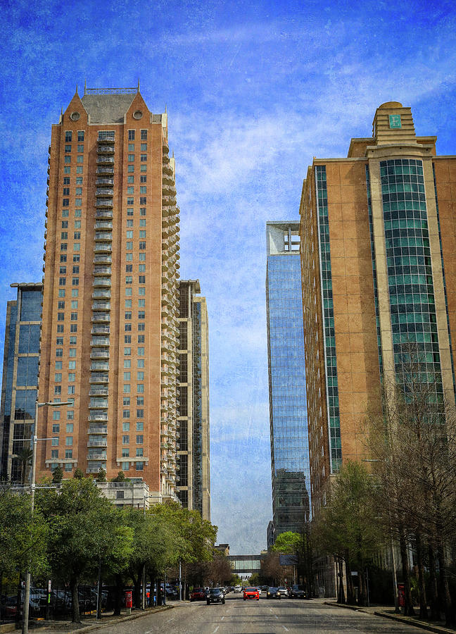 Downtown Houston Texas Textured Blue Sky Photograph by Dan Sproul